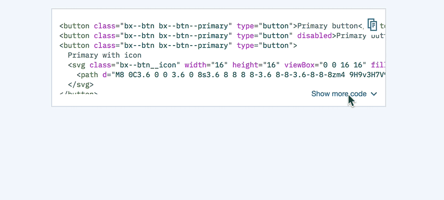 Example of a Code Snippet utilizing the 'Show more' Button.