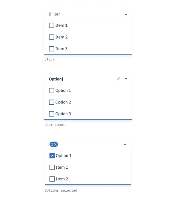 multiselect filter dropdown interactions