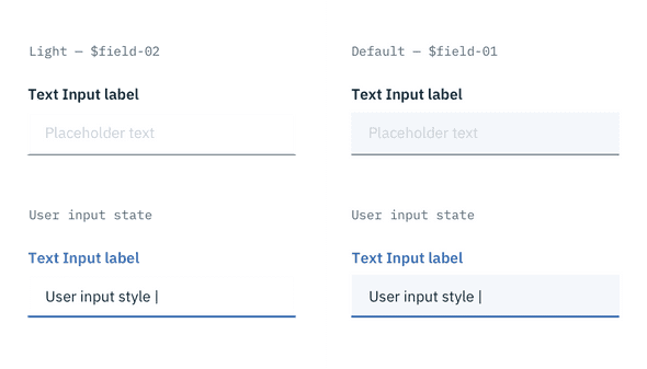 Default and user input states for Text Input in both field colors