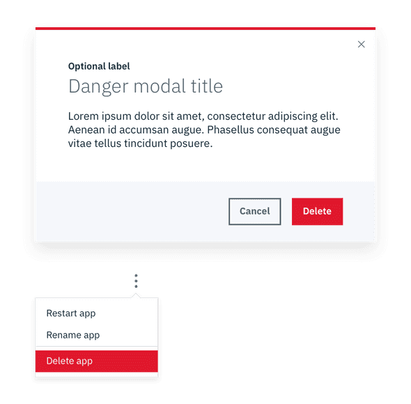 Example of delete in a Modal and Overflow Menu