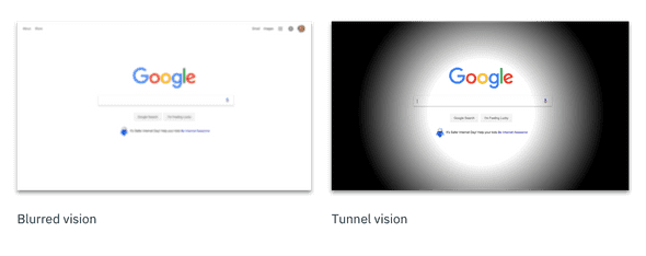 blurred vision and tunnel vision example on Google website