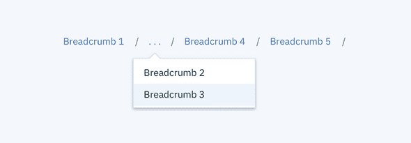 Example of a truncated Breadcrumb utilizing an ellipse with an Overflow Menu.