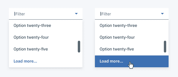 Example of a 'Load More' Button inside of a Filter Dropdown.